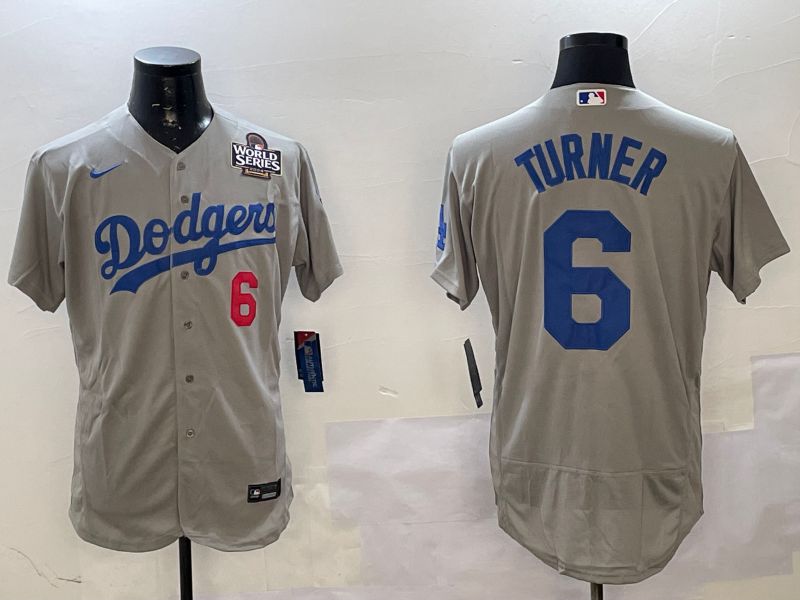 Men Los Angeles Dodgers #6 Turner Grey Elite 2025 Nike MLB Jersey style 3->los angeles dodgers->MLB Jersey